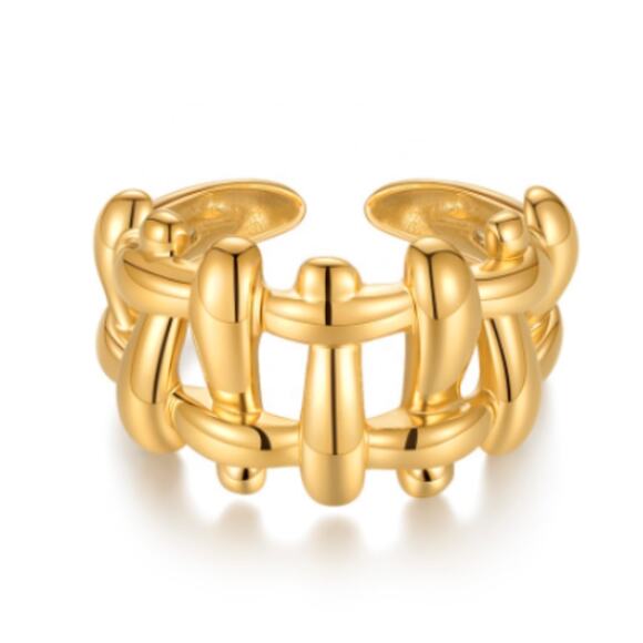 Kara Ring Woven Design Gold Tarnish Water Resistant Size 6 to 7 - Picture 1 of 3